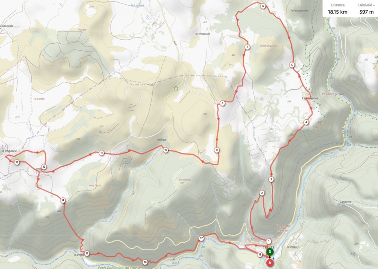 Tracé 16 km Trail du Trévezel